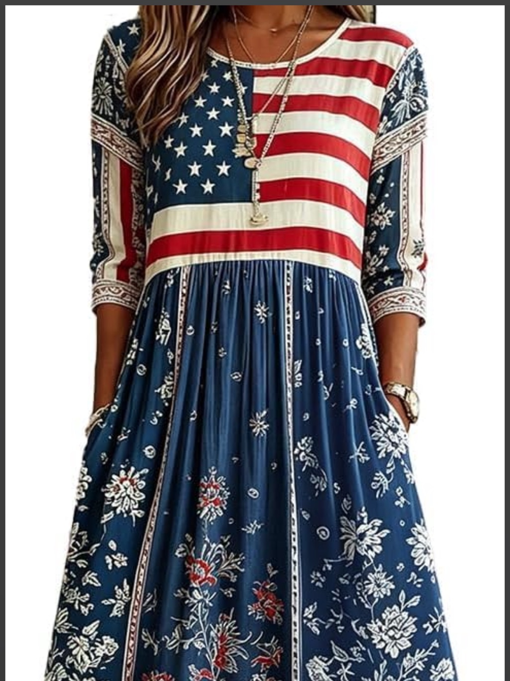 Women’s Blue Floral American Flag Midi Dress By Wendlly